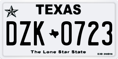 TX license plate DZK0723