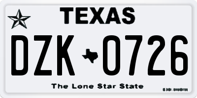 TX license plate DZK0726
