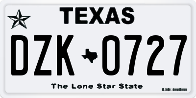 TX license plate DZK0727