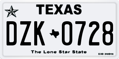 TX license plate DZK0728