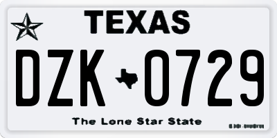 TX license plate DZK0729