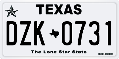 TX license plate DZK0731