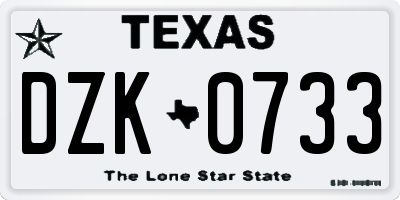 TX license plate DZK0733