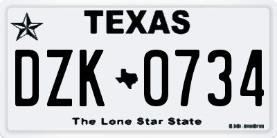 TX license plate DZK0734