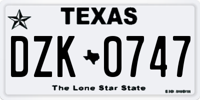 TX license plate DZK0747