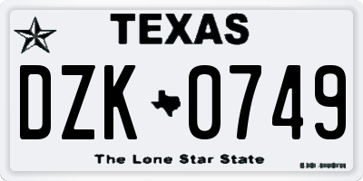 TX license plate DZK0749
