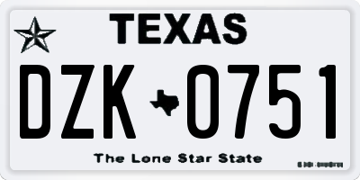 TX license plate DZK0751