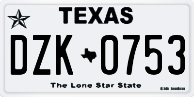 TX license plate DZK0753