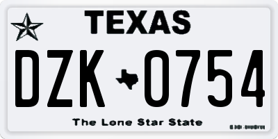 TX license plate DZK0754