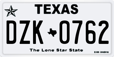 TX license plate DZK0762
