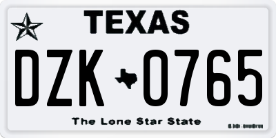 TX license plate DZK0765