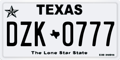 TX license plate DZK0777