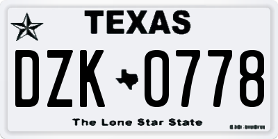 TX license plate DZK0778