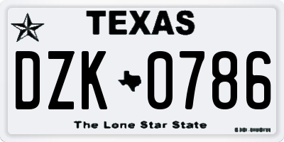 TX license plate DZK0786