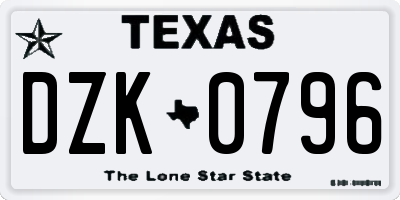 TX license plate DZK0796