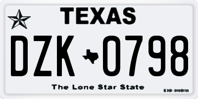 TX license plate DZK0798
