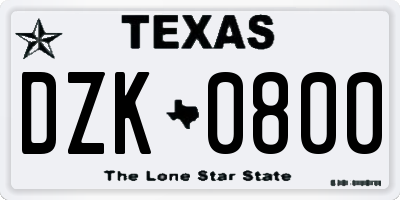 TX license plate DZK0800