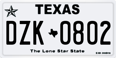 TX license plate DZK0802