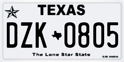 TX license plate DZK0805