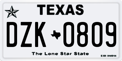 TX license plate DZK0809