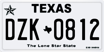 TX license plate DZK0812
