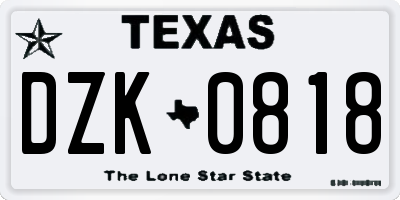 TX license plate DZK0818