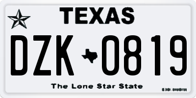 TX license plate DZK0819
