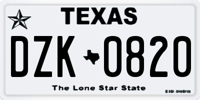 TX license plate DZK0820