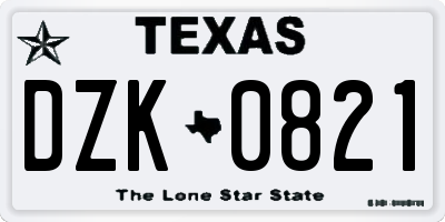 TX license plate DZK0821