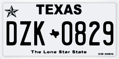 TX license plate DZK0829