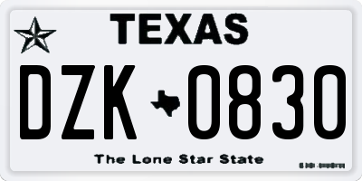 TX license plate DZK0830