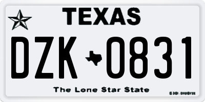 TX license plate DZK0831