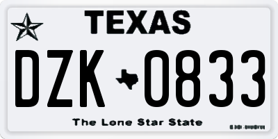TX license plate DZK0833