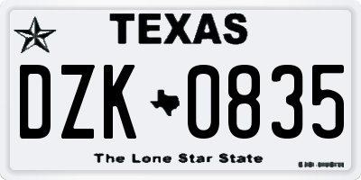 TX license plate DZK0835