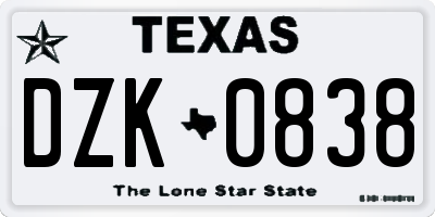 TX license plate DZK0838