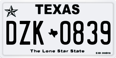 TX license plate DZK0839