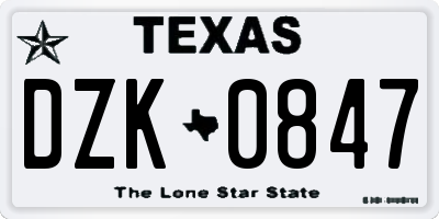 TX license plate DZK0847