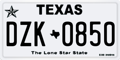 TX license plate DZK0850