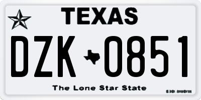 TX license plate DZK0851