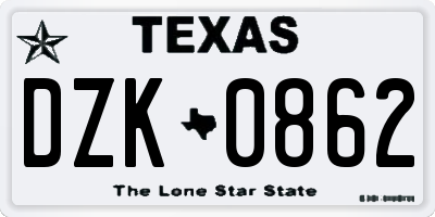 TX license plate DZK0862