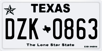TX license plate DZK0863