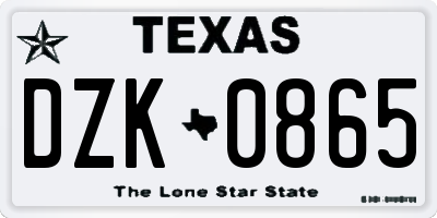 TX license plate DZK0865