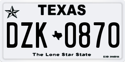 TX license plate DZK0870
