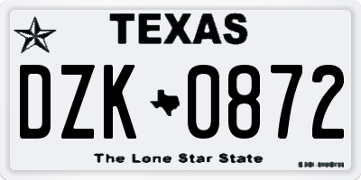 TX license plate DZK0872