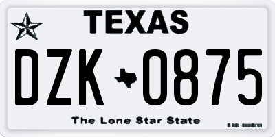 TX license plate DZK0875