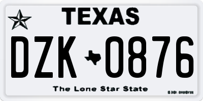 TX license plate DZK0876