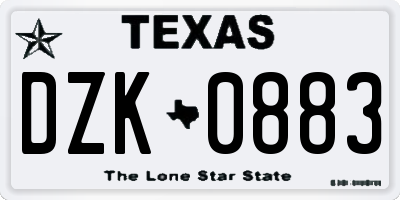 TX license plate DZK0883