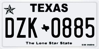 TX license plate DZK0885