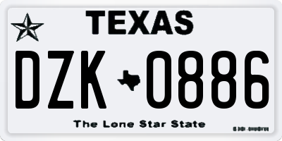 TX license plate DZK0886