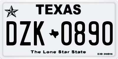 TX license plate DZK0890